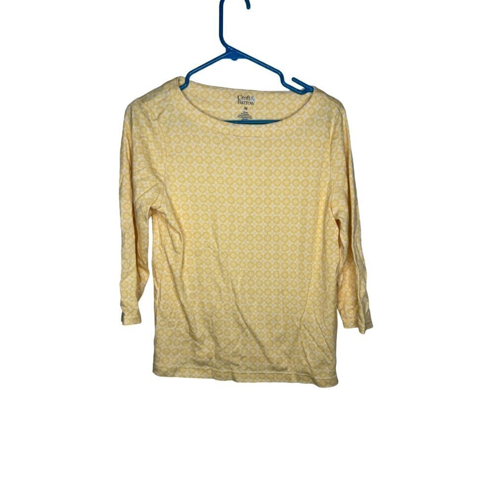 Croft & Barrow 100% Cotton 3/4 Length Sleeve Top Yellow Petite Medium